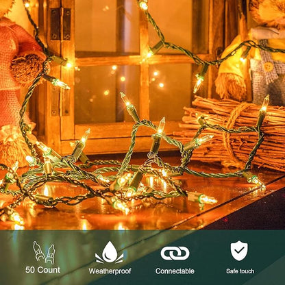 50-Count White Christmas Lights with Green Wire,Mini String Lights for Holiday Decorations, Christmas Tree Lights, Holiday Party, Wedding, Xmas, Home, Indoor & Outdoor Use (13ft Long)