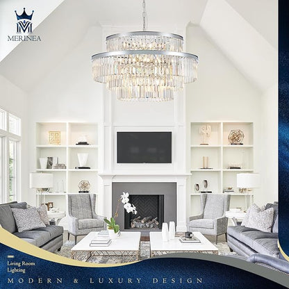31" Modern Chrome Crystal Chandeliers 20 Lights Luxury 4-Tier K9 Crystal Light Fixture Large Round Ceiling Pendant Light for Foyer Staircase Living Room Dining Room