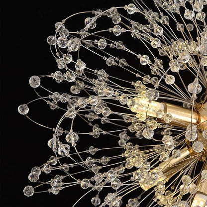 Firework Crystal Chandeliers, 8-Light Dandelion Gold Chandelier for Dining Room, Sputnik Small Chandeliers Light Fixture for Bedroom, Living Room, Kitchen, Restaurant