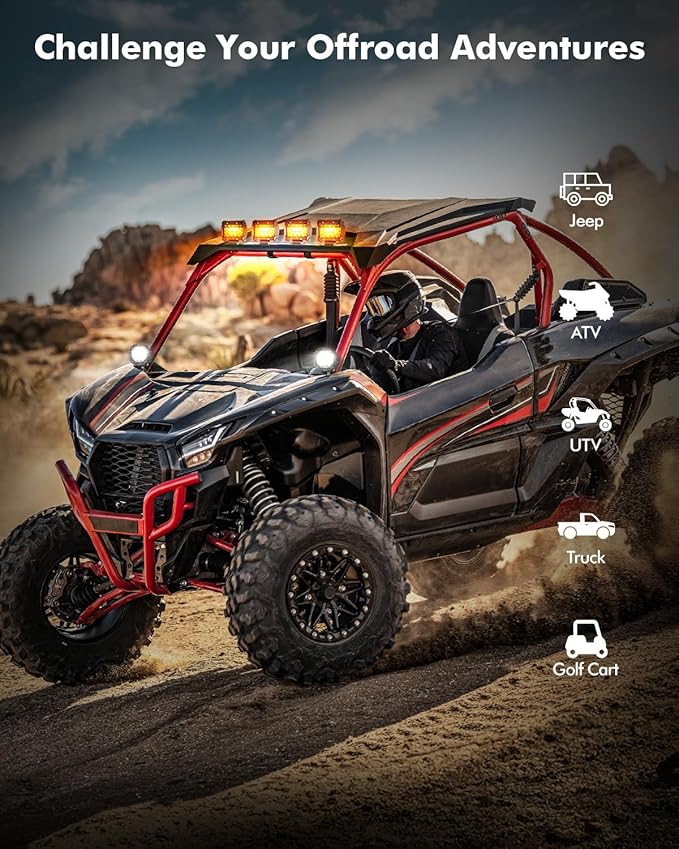 Auxbeam 6 Modes Amber White Series 4 Inch 120W Strobe LED Pod Lights Dual Color Auxiliary Offroad Light Bar Spot Flood Combo Flashing Fog Lights A-Pillar Bumper Grille Mount, Pair