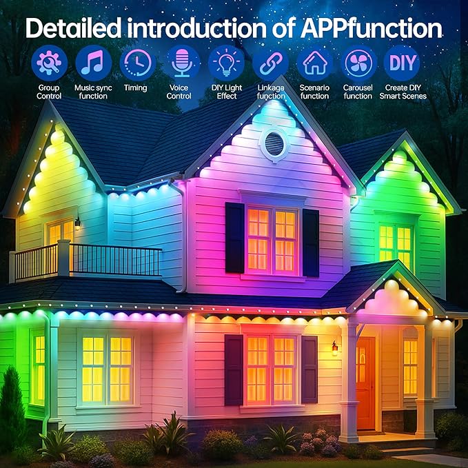 Permanent Outdoor Lights 330ft RGB+IC Outdoor String Lights App Control,Works with Alexa,Google Assistant IP67 Waterproof,100 Scene Modes Decoration for Home Christmas,Halloween,Holiday(165ftX2pack)