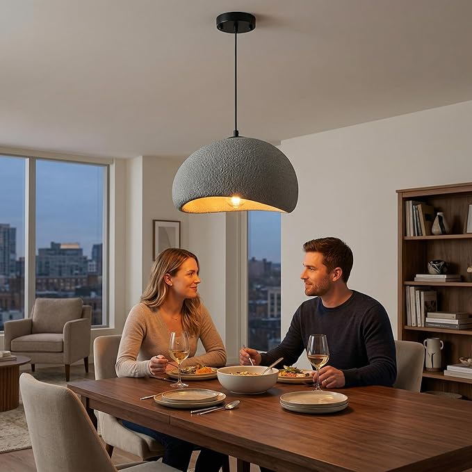Wabi Sabi Pendant Light Oval, 11.8in Japanese Ceiling Fixture for Kitchen Island Dining Room Bedroom Hallway, Modern Japandi Minimalist Hanging Lamp Grey E26 Base (30cm/11.8in)
