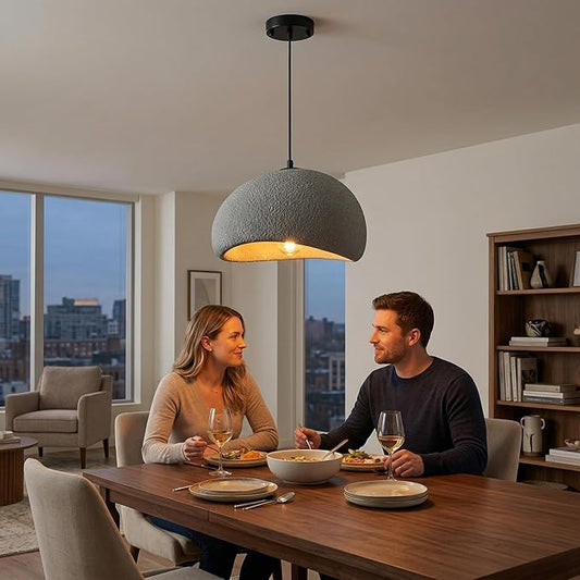Wabi Sabi Pendant Light Oval, 11.8in Japanese Ceiling Fixture for Kitchen Island Dining Room Bedroom Hallway, Modern Japandi Minimalist Hanging Lamp Grey E26 Base (30cm/11.8in)