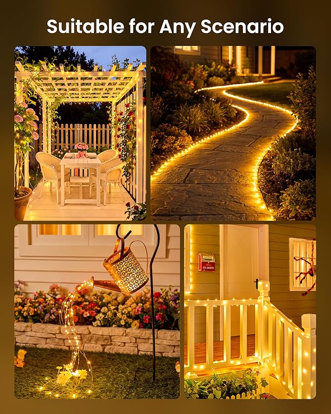 Minetom 4 Pack Solar String Lights, Total 132Ft 400 LED Solar Fairy Lights Outdoor Waterproof, 8 Modes Firefly Starry Twinkle Lights for Yard Garden Patio Tree DIY Crafts Wedding Party(Warm White)