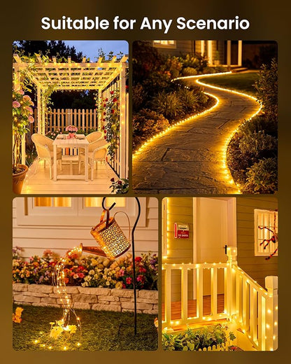 Minetom 4 Pack Solar String Lights, Total 132Ft 400 LED Solar Fairy Lights Outdoor Waterproof, 8 Modes Firefly Starry Twinkle Lights for Yard Garden Patio Tree DIY Crafts Wedding Party(Warm White)