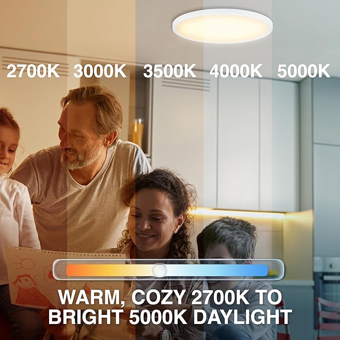 Sylvania 15" Dual Selectable Slim Ceiling Light Fixture, 24W/28W/32W, 2200/2600/3000 LMS, 5 Color Selectable (2700/3000 / 3500/4000 / 5000K), Dimmable, White Finish - 1 Pack (67282)