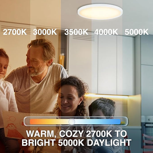 Sylvania 15" Dual Selectable Slim Ceiling Light Fixture, 24W/28W/32W, 2200/2600/3000 LMS, 5 Color Selectable (2700/3000 / 3500/4000 / 5000K), Dimmable, White Finish - 1 Pack (67282)