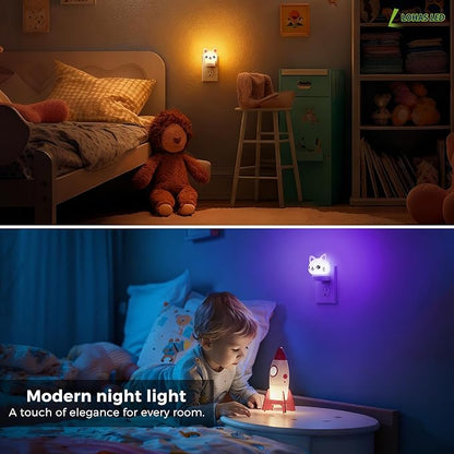 L LOHAS LED Plug in Night Light for Kids,2-Pack 3D Cute Cat Night Lights with Dusk to Dawn Sensor, RGB+Soft White 3000K Cat Night Light,Christmas Birthday Gift Nightlight for Kids,Room Decor