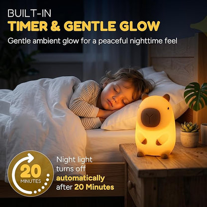 Cute Fox Night Light for Kids, Silicone Baby Nursery Night Light, Rechargeable Touch Lamp with Timer & Dimmable Warm Light for Bedroom Decor, Cute Animal Lamp (Capybara)