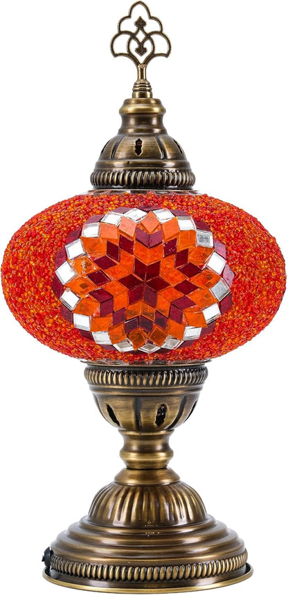 Turkish Lamp, Mosaic Table Lamp, Antique Moroccan Decorative Glass Bohemian Vintage Lamp Shade, Small Desk Tiffany Bedside Stained Glass Lamp with US Plug and E12 Socket