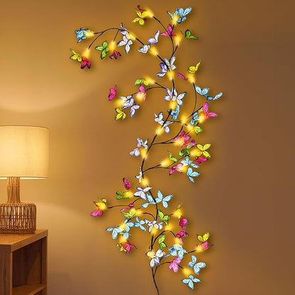 Bexdir Lighted Willow Vine 6FT, Enchanted Willow Vine Lights Battery Operated with Butterfly Decoration Plug in, Vine Lights for Wall Chirstmas Holiday Fireplace Decor