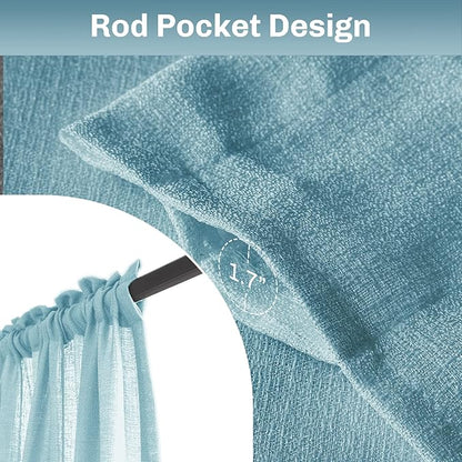 Melodieux Blue Semi Sheer Tier Curtains 36 Inch Length for Kitchen Cafe Bedroom Small Windows, Linen Look Rod Pocket Short Curtain Tiers Voile Drapes, 2 Panels