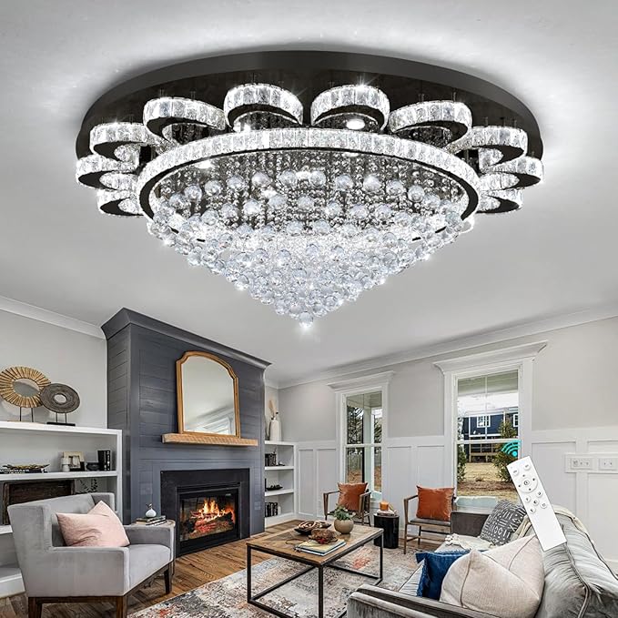 HAIXIANG Modern Chandelier Living Room Light Large Luxury Chandeliers for High Ceiling Foyer Entryway Lights Dimmable 110W LEDs Crystal Black Lighting Fixtures
