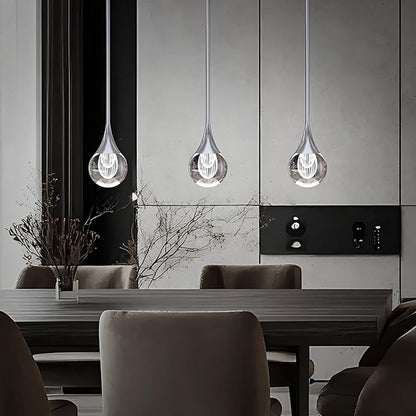 2-Pendant Lights Kitchen Island, Silver Crystal Globe Ceiling Hanging Light Fxitures, LED Light Fixtures Metal Rod Ceiling Glass Pendant Lighting for Kitchen Island Dining Room Bar