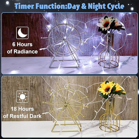 cshare String Lights Outdoor Waterproof 9.8ft 30 LED, Cool White Fairy Lights Battery Operated with Timer Clear Wire for Indoor & Outdoor Decorations Garland Party 2 Packs