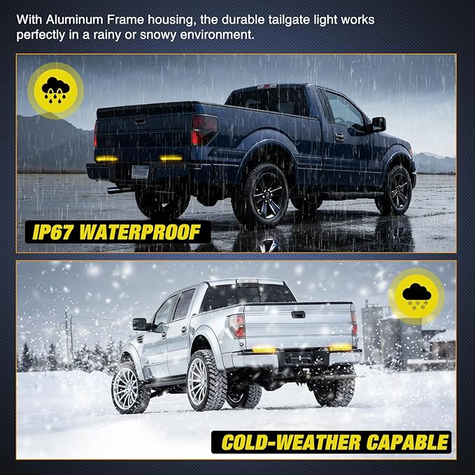 Nilight Truck Tailgate Light Strip 7 Inch Aluminum Frame Double Row 60 LED Red Running Brake Amber Sequential Turn Signals Strobe Lights Bar for Trailer Hitch Cargo Carrier Luggage Rack
