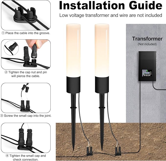 12 Pack Low Voltage Landscape Lighting Pathway Lights, 6W 300LM Landscape Lights 3000K Warm, IP65 Waterproof, Aluminum Outdoor Landscape Path Lights Wired for Walkway Yard Garden