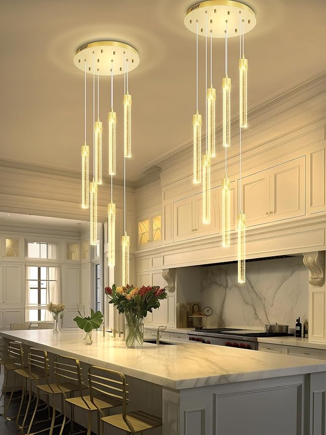 ykolupty 8-Light Led Chandelier, Gold Crystal Modern Led Chandelier for Dining Room, Luxury Enterway Led Dimmable Pendant Lights Fixture with Remote Control Flush Mount