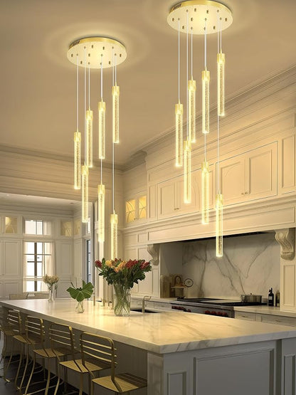ykolupty 8-Light Led Chandelier, Gold Crystal Modern Led Chandelier for Dining Room, Luxury Enterway Led Dimmable Pendant Lights Fixture with Remote Control Flush Mount