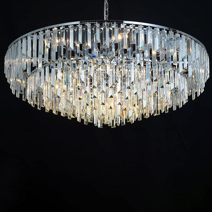 Modern Chrome Crystal Chandelier, 17 Lights 7-Tier Round Luxury Top K9 Crystal Chandeliers Large Ceiling Pendant Light Fixture for Dining Room Living Room Bedroom Foyer