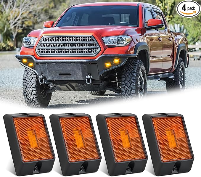 Nilight Side Marker Light 4PCS Square 3LED Amber Front Rear Indicator Clearance Lights Reflective Lens Surface Mounted Waterproof for 12V Truck Trailer Boat RV