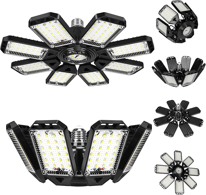 Aoretic LED Garage Lights Bulb 8 Panels 2 Pack -200W, 20000LM 6500K Led Shop Light with 8 Deformable Panels, Basement Barn Light Garage Ceiling Lights
