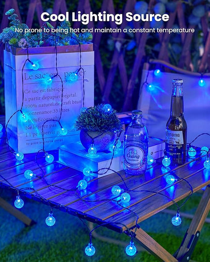 Brightown Solar String Lights Outdoor 60 Led 35.6 Feet Waterproof Solar Powered Patio Lights with 8 Lighting Modes for Garden Yard Porch Wedding Party Decor Halloween (Blue)