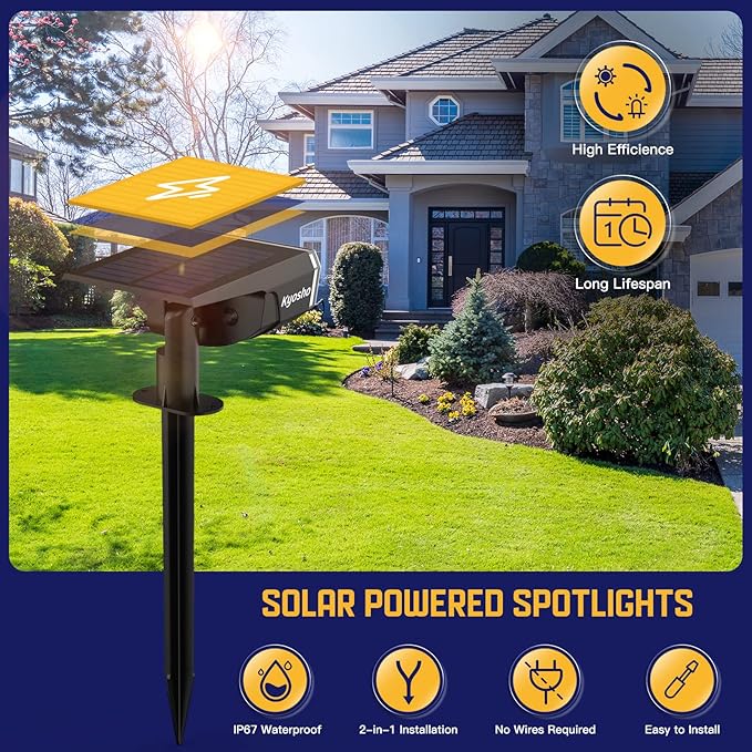 Kyosho Solar Color Spot Lights Outdoor, 9 Lighting Modes Halloween Christmas Lights, 38 LEDs Color Changing Waterproof RGBW Multicolor Tree Pool Solar Spotlight, 2 Pack