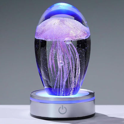 Handmade Jellyfish Lamp – Crystal Glass Figurine Colorful LED Night Light, Ocean-Themed Desk Decor, Aquarium & Beach Room Decor – Gifts for Women Nature Lovers (Pink)