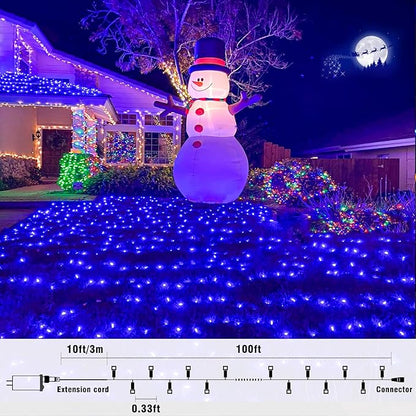 100FT 300 LED Outdoor String Lights, Plug in Christmas Lights Indoor Waterproof with 8 Modes, Connectable Twinkle Fairy Lights Clear Wire for Bedroom Home Wedding Patio Garden Decorations, Blue
