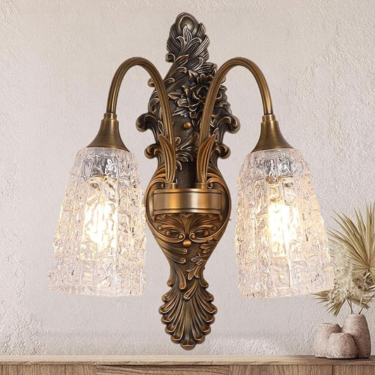 Rustic Glass Wall Sconce Vintage Antique Gothic Bronze Wall Light Fixture Retro Mid Centry Glass Wall Sconce for Bedroom, Living Room, Mirror, Hallway