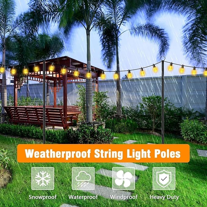 AILBTON 10Ft String Light Poles 10 Pack,Light Poles for Outside Lights,Outdoor with Fence Brackets Hanging Lights,Metal Stand Deck Patio Backyard