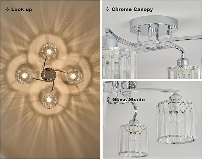 Crystal Chandelier, Modern Elegant Ceiling Light E26 Base Easy Installation Durable Metal Frame for Living Room Bedroom Dining Room, Silver (Style B)
