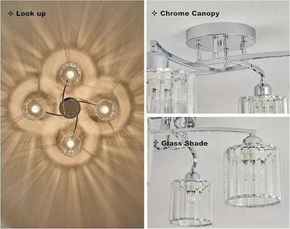 Crystal Chandelier, Modern Elegant Ceiling Light E26 Base Easy Installation Durable Metal Frame for Living Room Bedroom Dining Room, Silver (Style B)