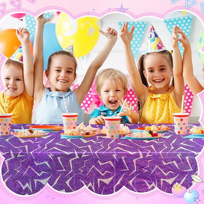 Oudain 2 Pcs Kpop Theme Purple Silvery Lightning Crack Print Holographic Party Tablecloth 54 x 108 Inch Disposable Rectangle Table Cover for Anime Korean Kpop Theme Birthday Decoration