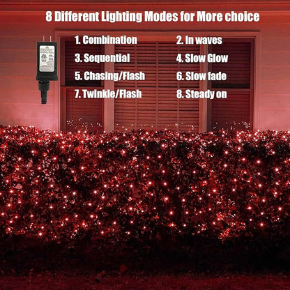 Neoclassy 120Led Red Christmas Net Lights Outdoor 5ft x 6ft Connectable, 8 Modes Waterproof Black Wire 29V Plug in Mesh Net Christmas Lights for Garden, Yard, Bushes, Trunk, Xmas Tree Decor (Red)