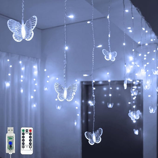 YOLIGHT Butterfly Curtain Lights 13ft 96 LED Twinkle Fairy Light Curtain String Lights with Remote, Butterfly Hanging Decoration for Bedroom Dorm Wall Patio Party Wedding Halloween Christmas (White)