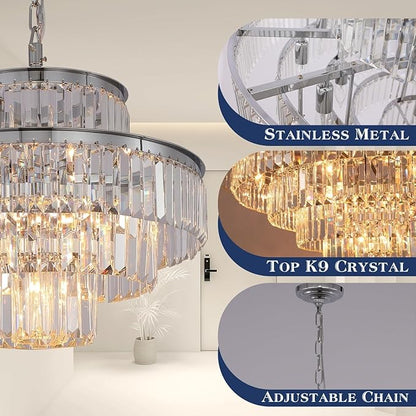 Chrome Crystal Chandelier Lights 20 Inch Luxurious Chandeliers Hanging Pendant Light Fixture for Dining Rooms Living Rooms Entryway 7-Lights