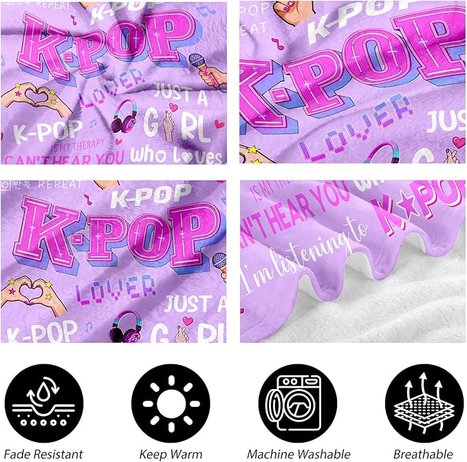 Kpop Gifts Blanket for Teen Girls - Music Gifts for Women Friends K-Pop Fans Lovers, Kpop Merch Stuff, Christmas Birthday Gifts for BFF Girls Women, Just A Girl Who Loves K-pop Blanket 80''x60''