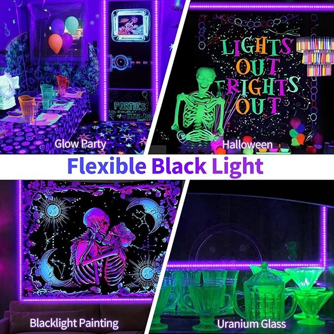 50 Foot Black Light Strip & Remote, 900LEDs, Dimmable 12V Flexible Black Lights for Glow Party, Bedroom, Halloween, Fluorescent Tapestry Poster, 3 Lighting Modes, Non-Waterproof
