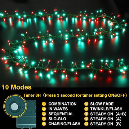 LAMPHOME 500 LED Red & Green String Lights, 46ft 16 Modes Plug in Christmas Lights, Waterproof Connectable Color Changing Cluster Lights for Indoor Outdoor Party Holiday Decor