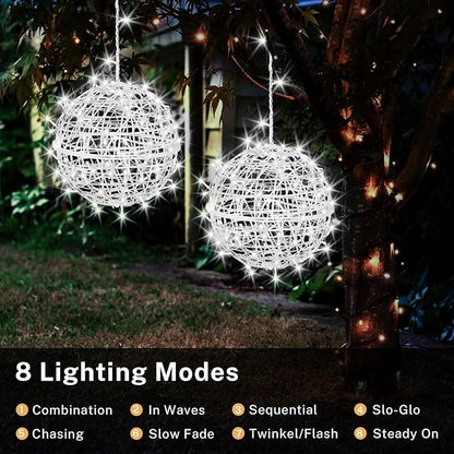 Outdoor Christmas Balls Lights 4 Pack Hanging 7.9" LED Garden Sphere Tree Lights 8 Modes Waterproof Glow Globe Light with Memory Timer Plug for Yard Porch Eave Patio Home Bedroom Decoration-Cool White