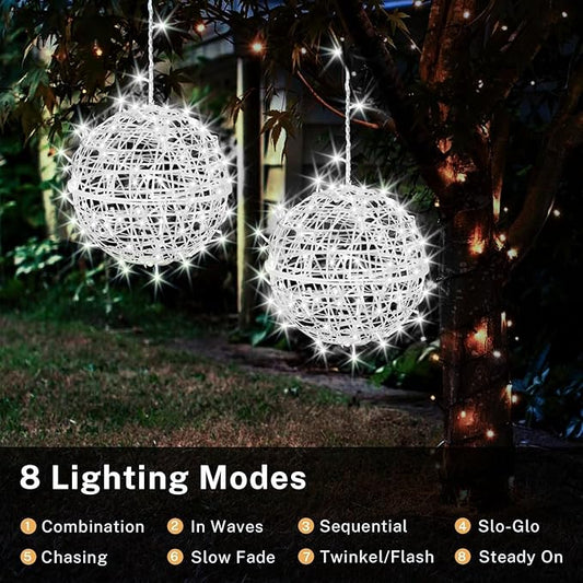 Outdoor Christmas Balls Lights 4 Pack Hanging 7.9" LED Garden Sphere Tree Lights 8 Modes Waterproof Glow Globe Light with Memory Timer Plug for Yard Porch Eave Patio Home Bedroom Decoration-Cool White