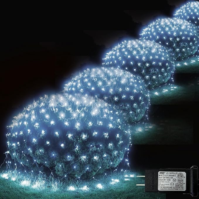 Christmas Net Lights, 510 LED Large Outdoor Net Mesh Lights for Bushes 28x5ft, 8 Modes Waterproof Twinkle String Lights Connectable for Christmas Hedge Yard Garden Party Decor, Cool White
