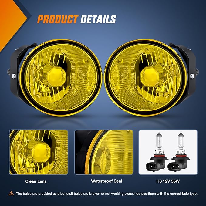 Nilight Fog Light Assembly Compatible with 2000 2001 Nissan Maxima 2002 2003 Sentra&Frontier 2004 Xterra Amber Lens Lamps Replacement