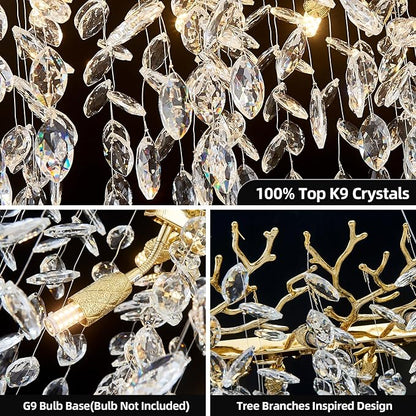 Modern Tree Branch Crystal Chandelier 47.2" Gold Large Rectangular Pendant Lighting 14-Light K9 Crystal Chandeliers for Dining Room Kitchen Living Room Foyer Entryway (Gold, L47.2-Rectangle)