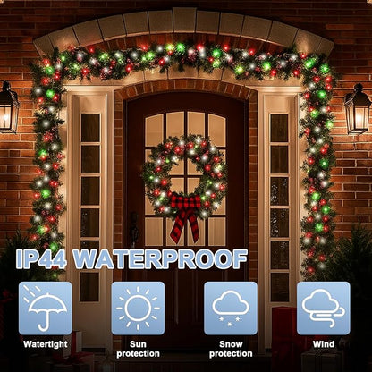 LAMPHOME 66ft Christmas Decorative Mini Lights, 200 LED Green Wire Fairy Starry String Lights Plug in, 16 Lighting Modes for Outdoor Xmas Tree Wedding Party Decoration (Red Green White)