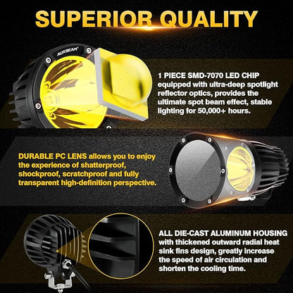Auxbeam C4 Series 4 Inch 72W Amber Round LED Pods Spot Beam Automotive Offroad Lighting Yellow Fog Spot Light Bar for Trucks Car Motorcycle SUV ATV UTV Jeep Wrangler, Pair