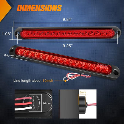 Nilight 2PCS 10Inch 15 LED Red Trailer Light Bar for Park Stop Turn Tail Brake Lights IP67 Waterproof Marker ID Clearance Strip for Truck Golf Cart Pickups Boats