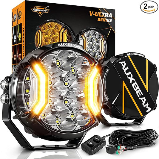 Auxbeam V-Ultra Series Side Shooter Light Bar, 5Inch 172W Round Offroad Lights LED Pods 20400LM, Amber DRL & Spotlight Dual Color 270° Wider Off Road Lighting with Protective Covers, Pair